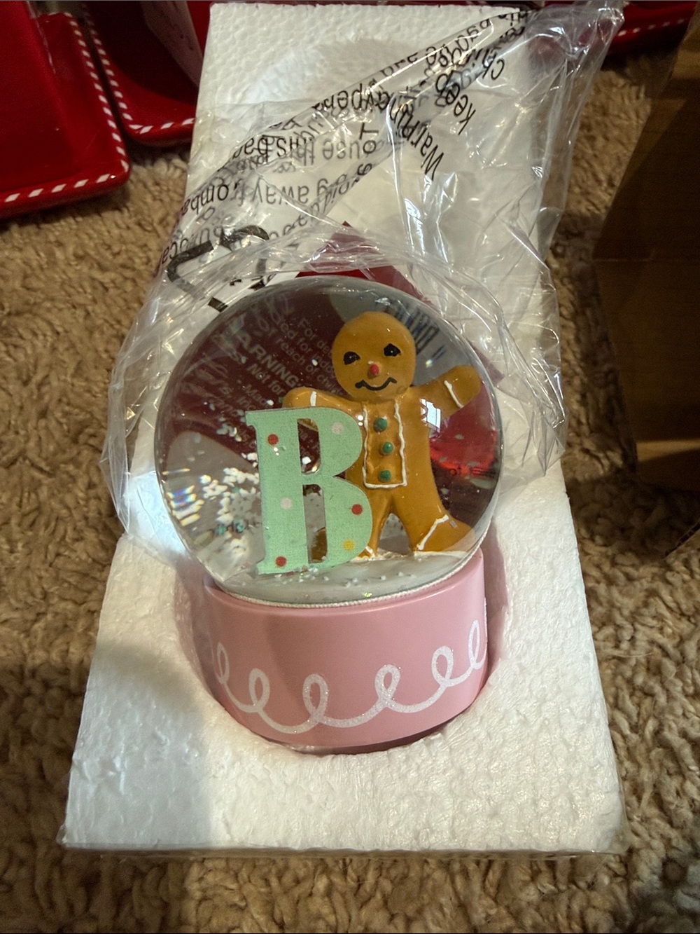 St. Nicholas Square Red and Gold mini Snowglobe Letter B
